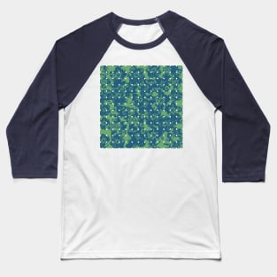 Abstract Blue Floral Polka Dots on Green Baseball T-Shirt